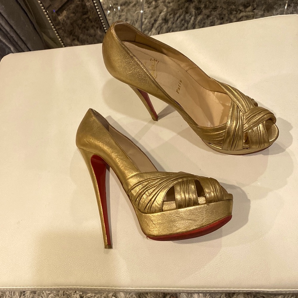 Christian louboutin gold platform heel